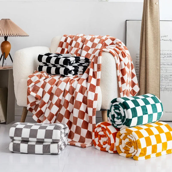 Retro Checkerboard Flannel Throw